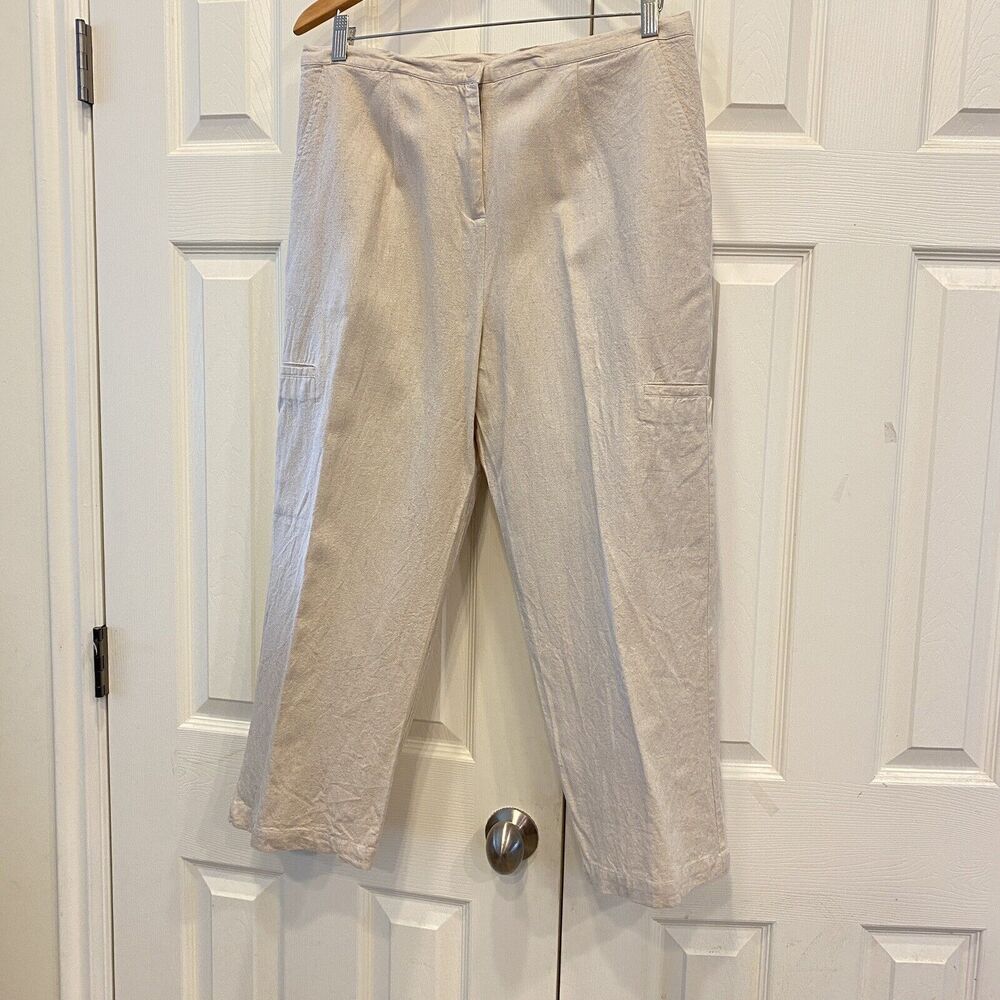 Linen Flax Cargo Pant Capri Elastic Waist Tan NEW Size Medium
